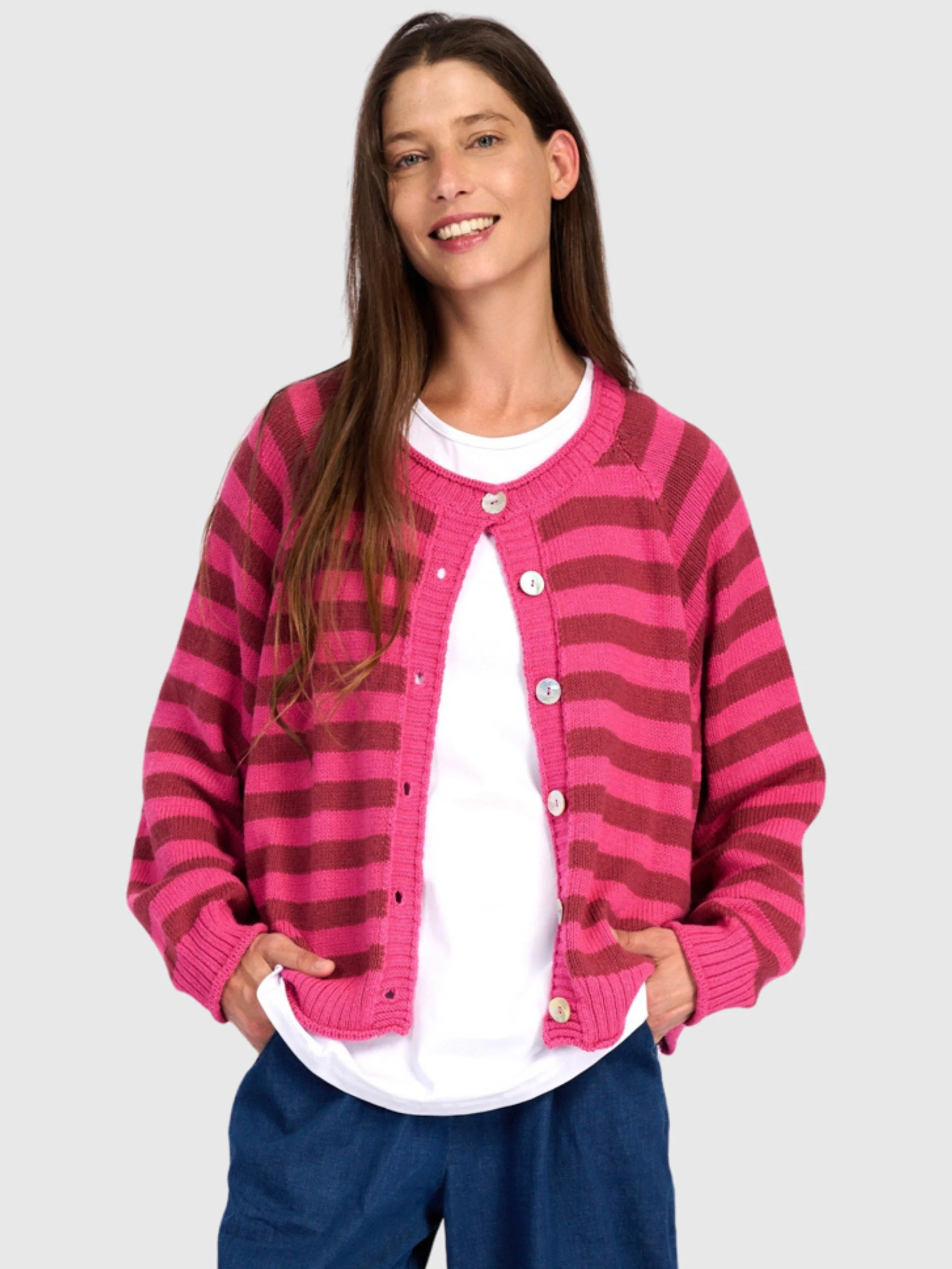 Striped Cardigan in Fuchsia