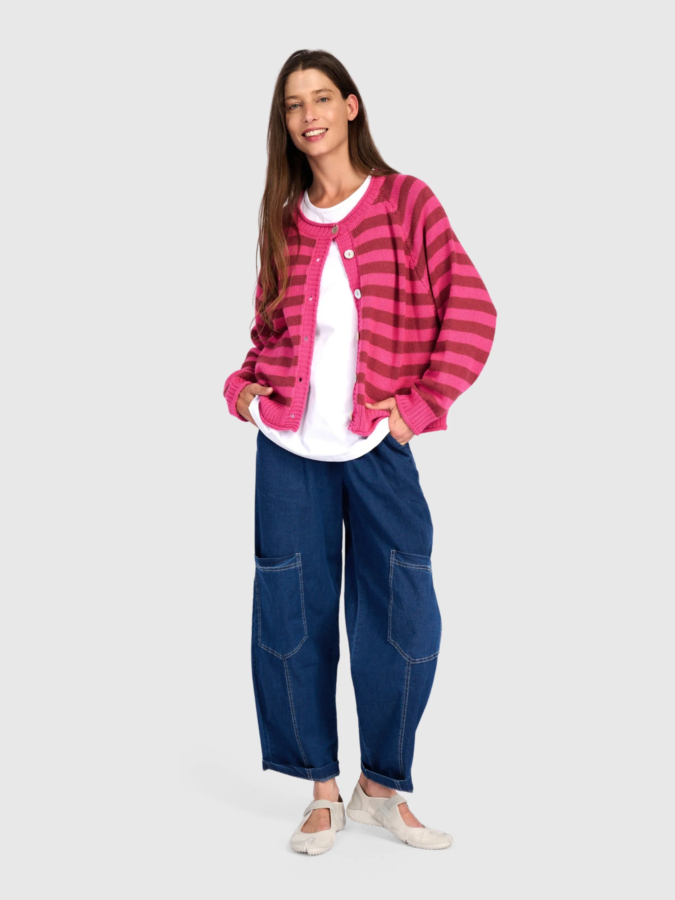 Striped Cardigan in Fuchsia