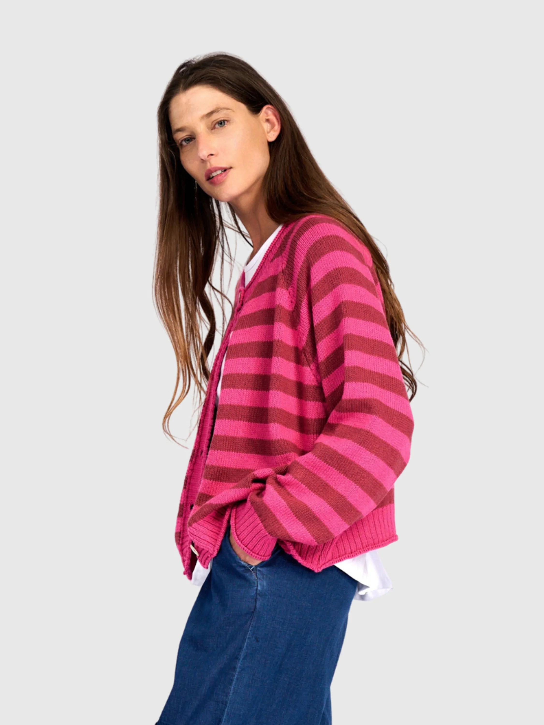 Striped Cardigan in Fuchsia