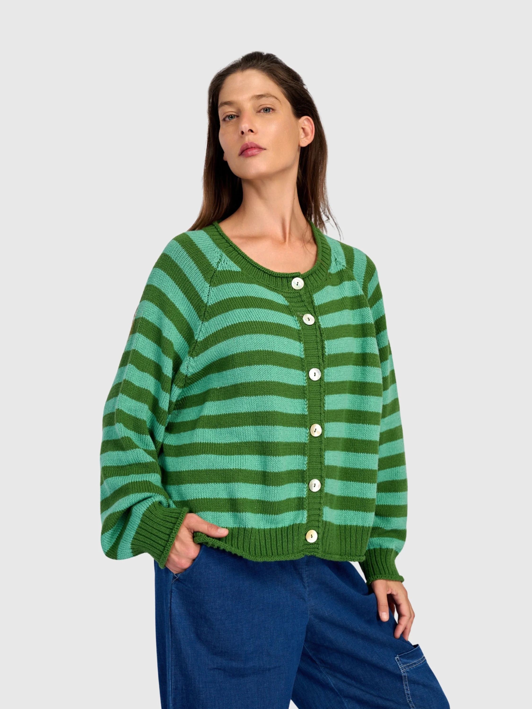 Striped Cardigan in Green