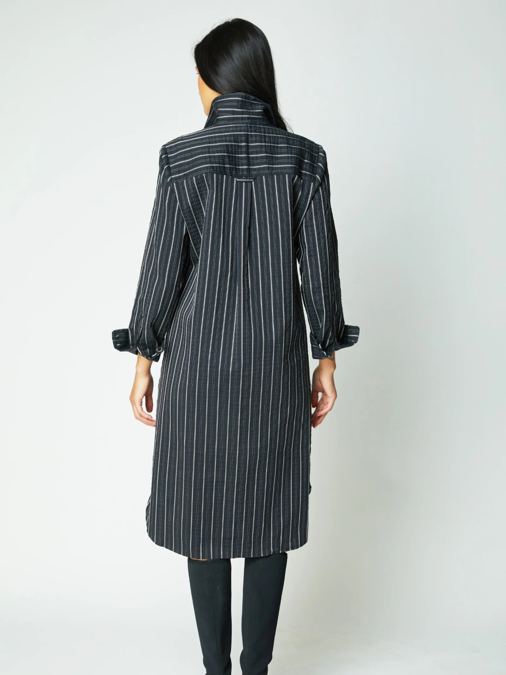 Stripes Cafe Midi Dress in Black