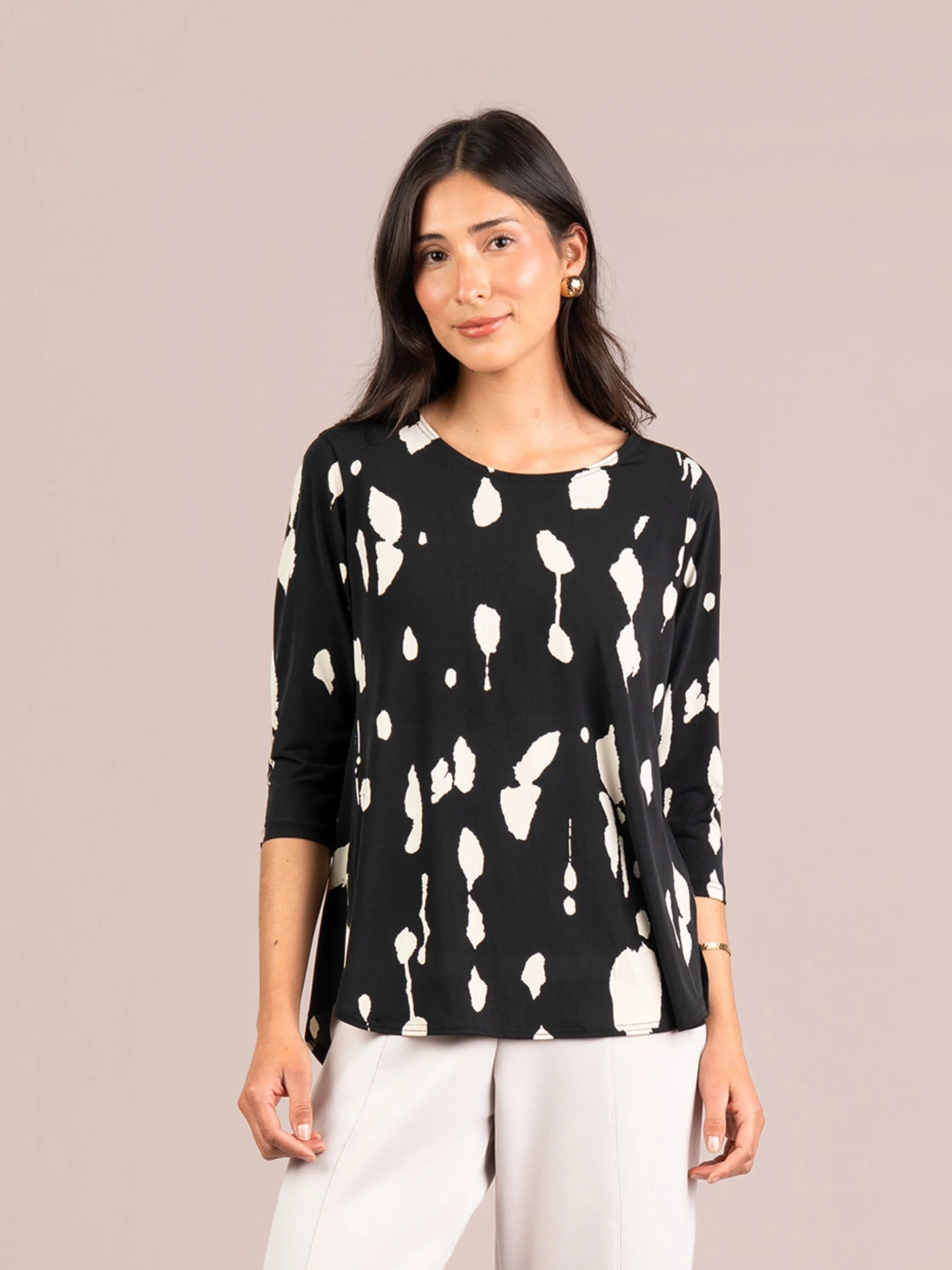 T Relax 3/4 Sleeve Print in Cashew Splatter