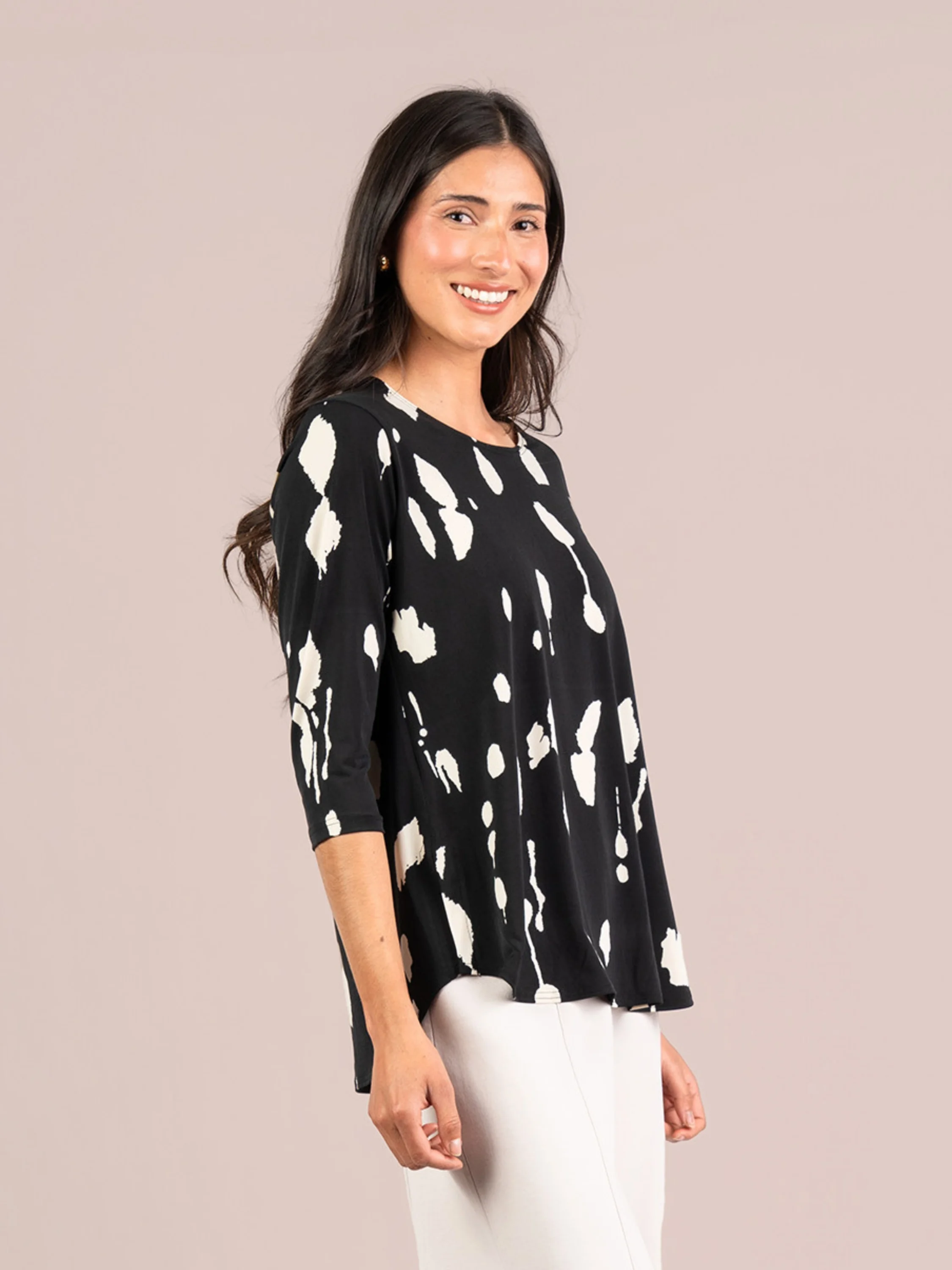 T Relax 3/4 Sleeve Print in Cashew Splatter