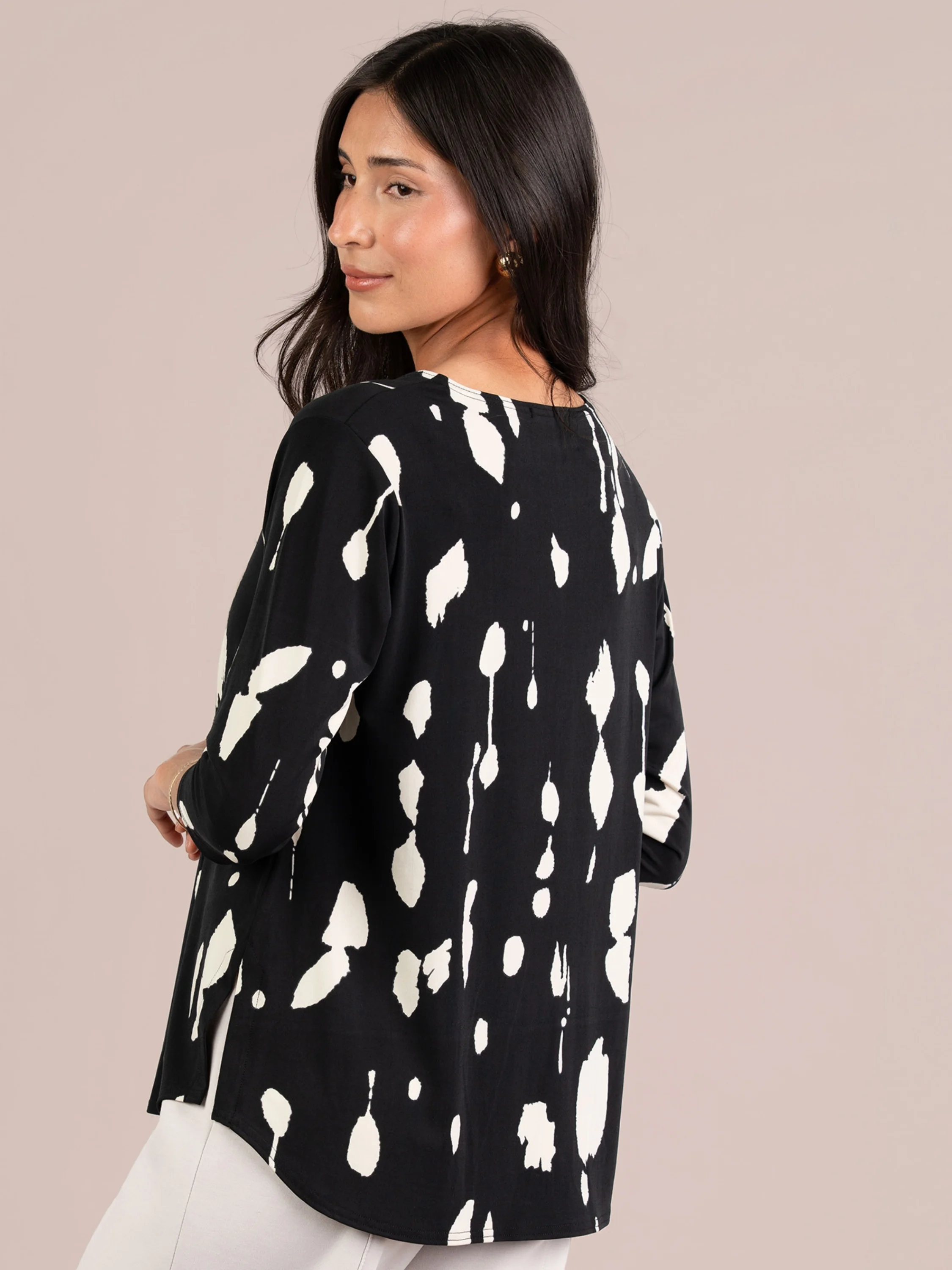 T Relax 3/4 Sleeve Print in Cashew Splatter