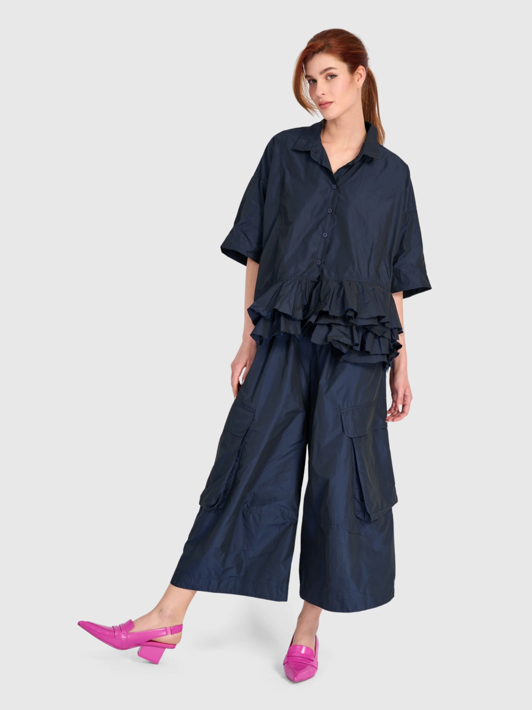 Taffeta Cargo Pant in Navy