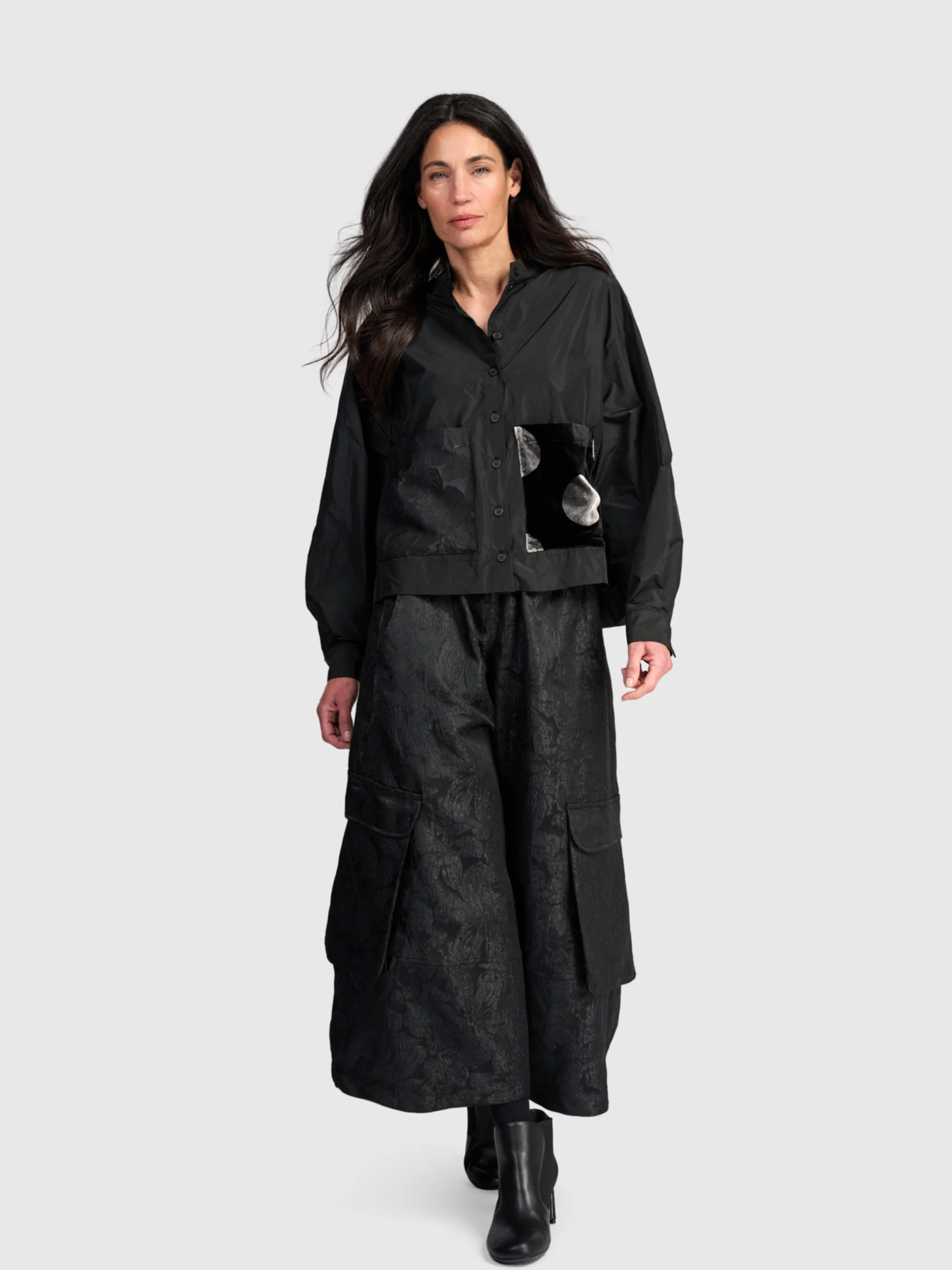 Taffeta Jacquard Pants in Onyx