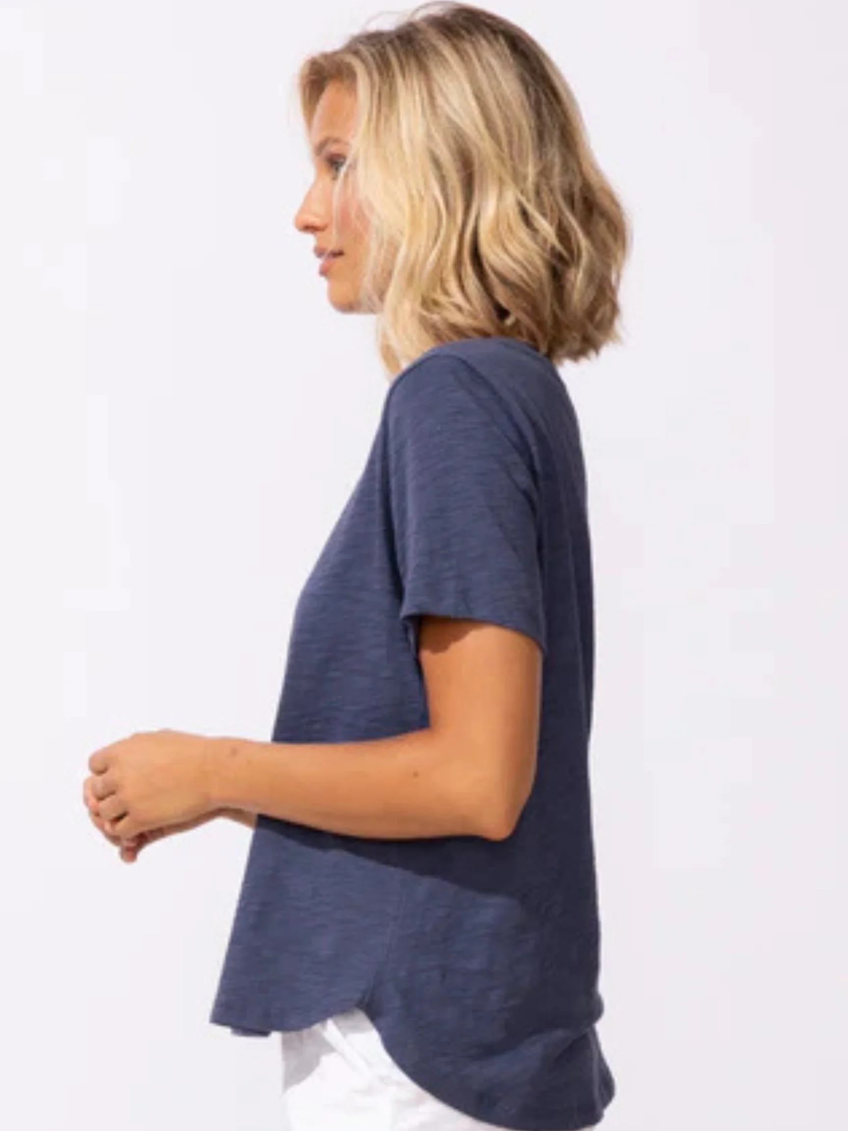 Textured Peruvian Cotton Carefree Tee in Navy