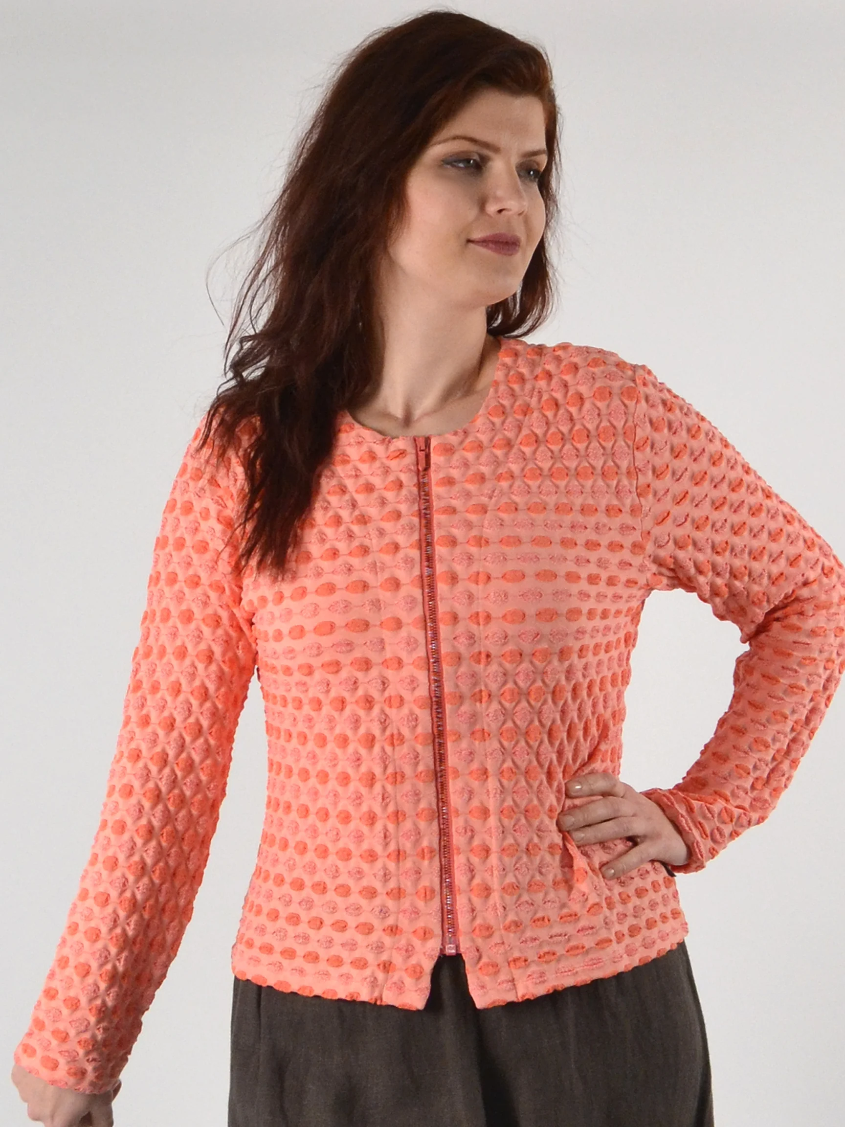 Textured Zip Jacket in Coral
