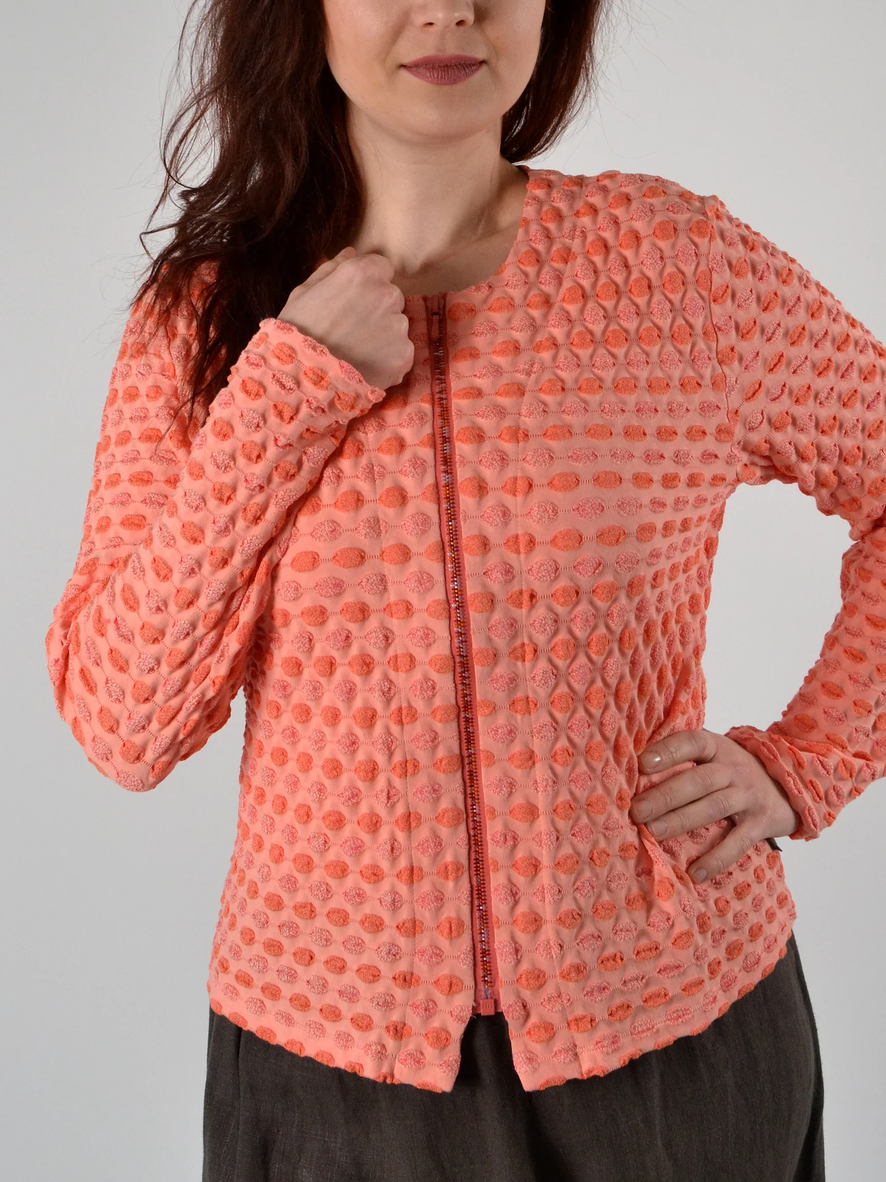 Textured Zip Jacket in Coral