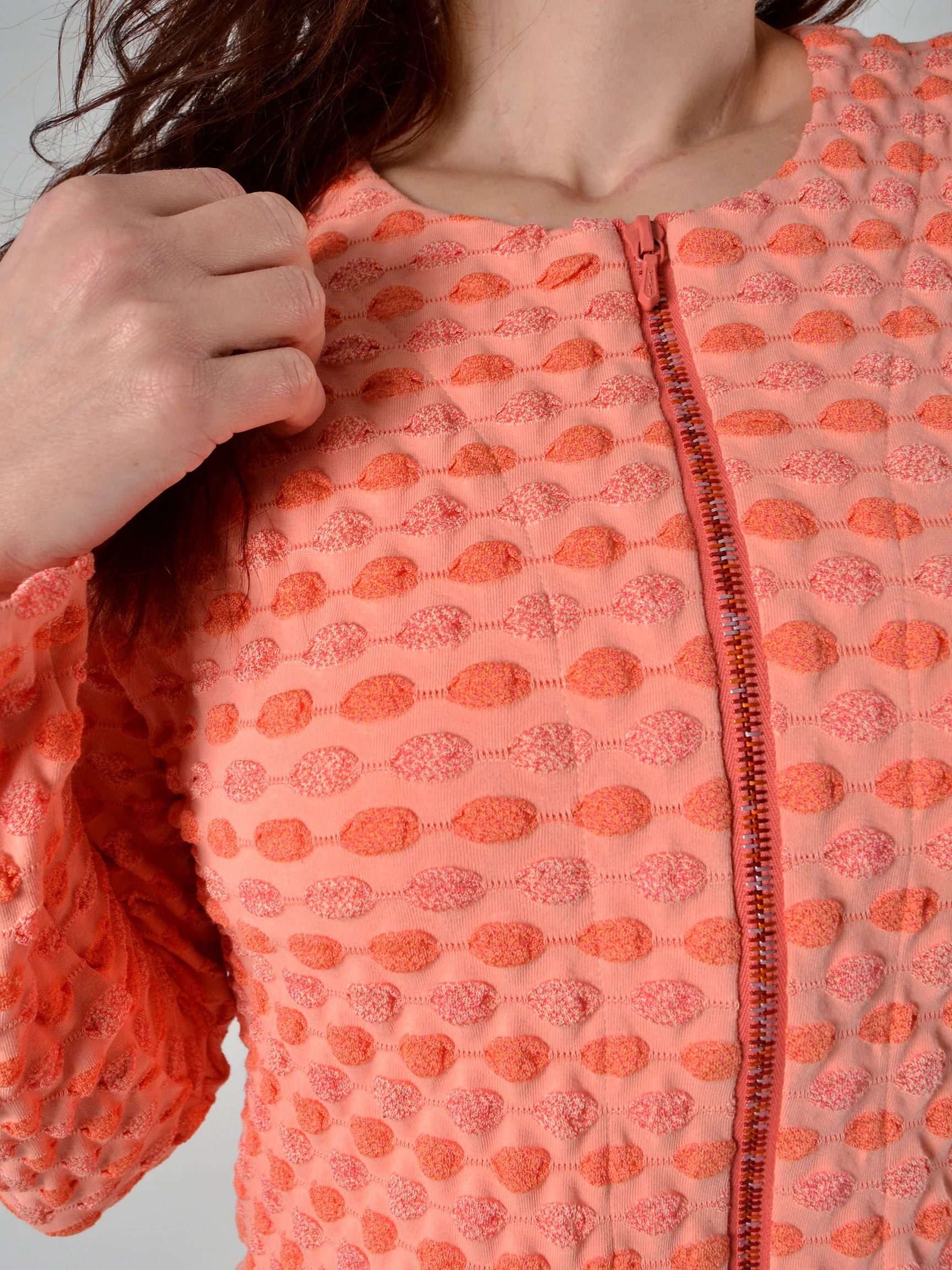 Textured Zip Jacket in Coral