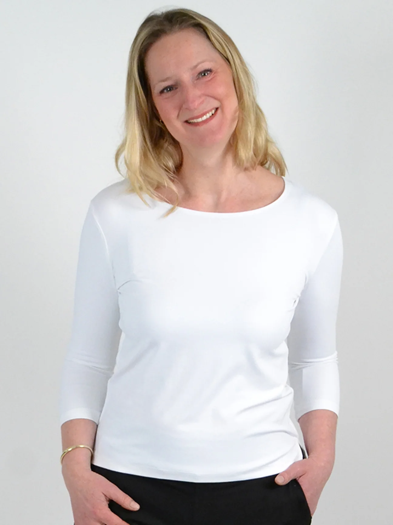 The 3/4 Sleeve Crewneck Tee in White