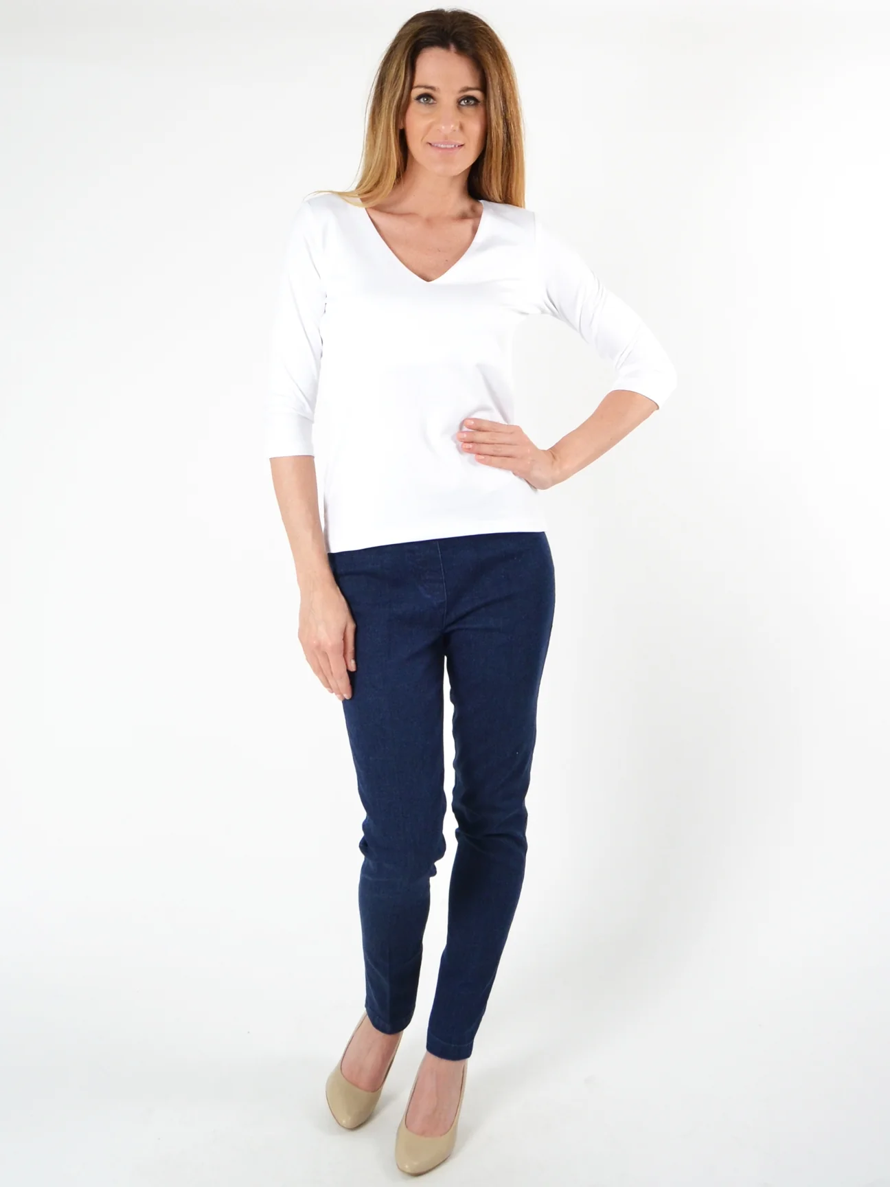 The 3/4 Sleeve V-Neck in White