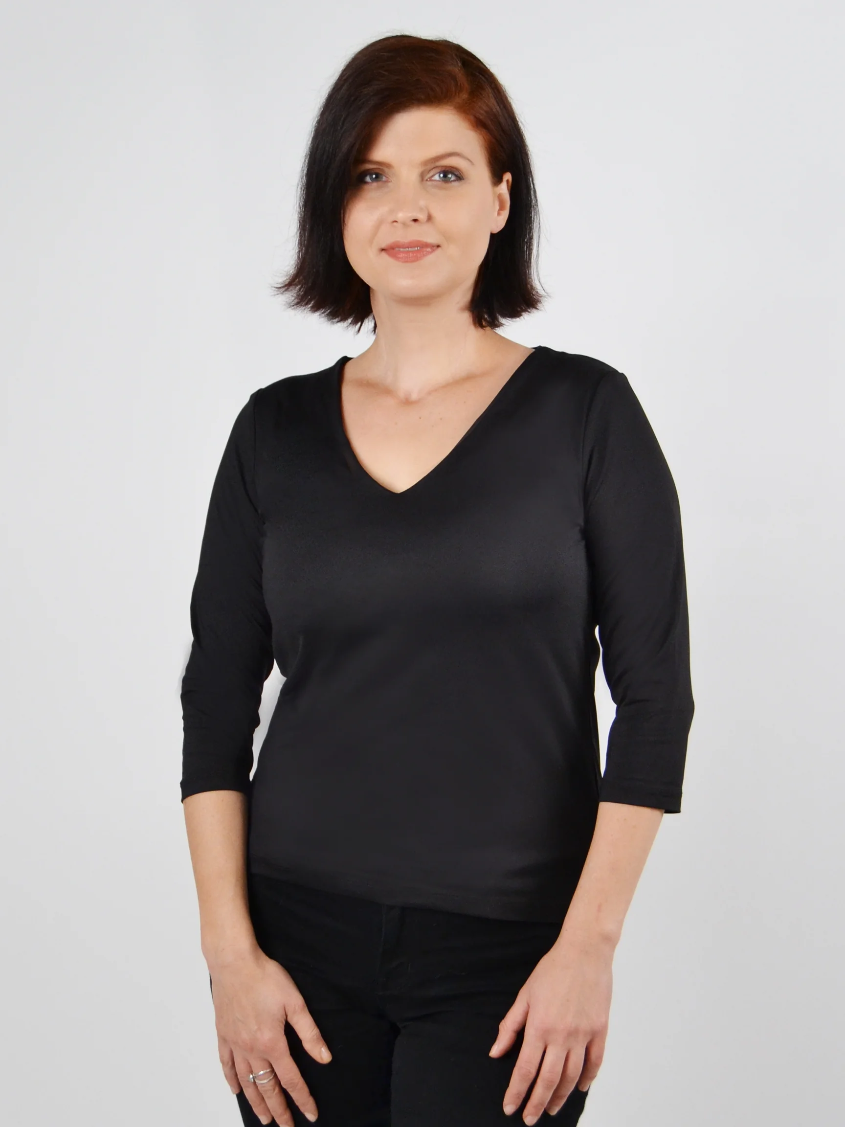 The 3/4 Sleeve V-Neck in Black