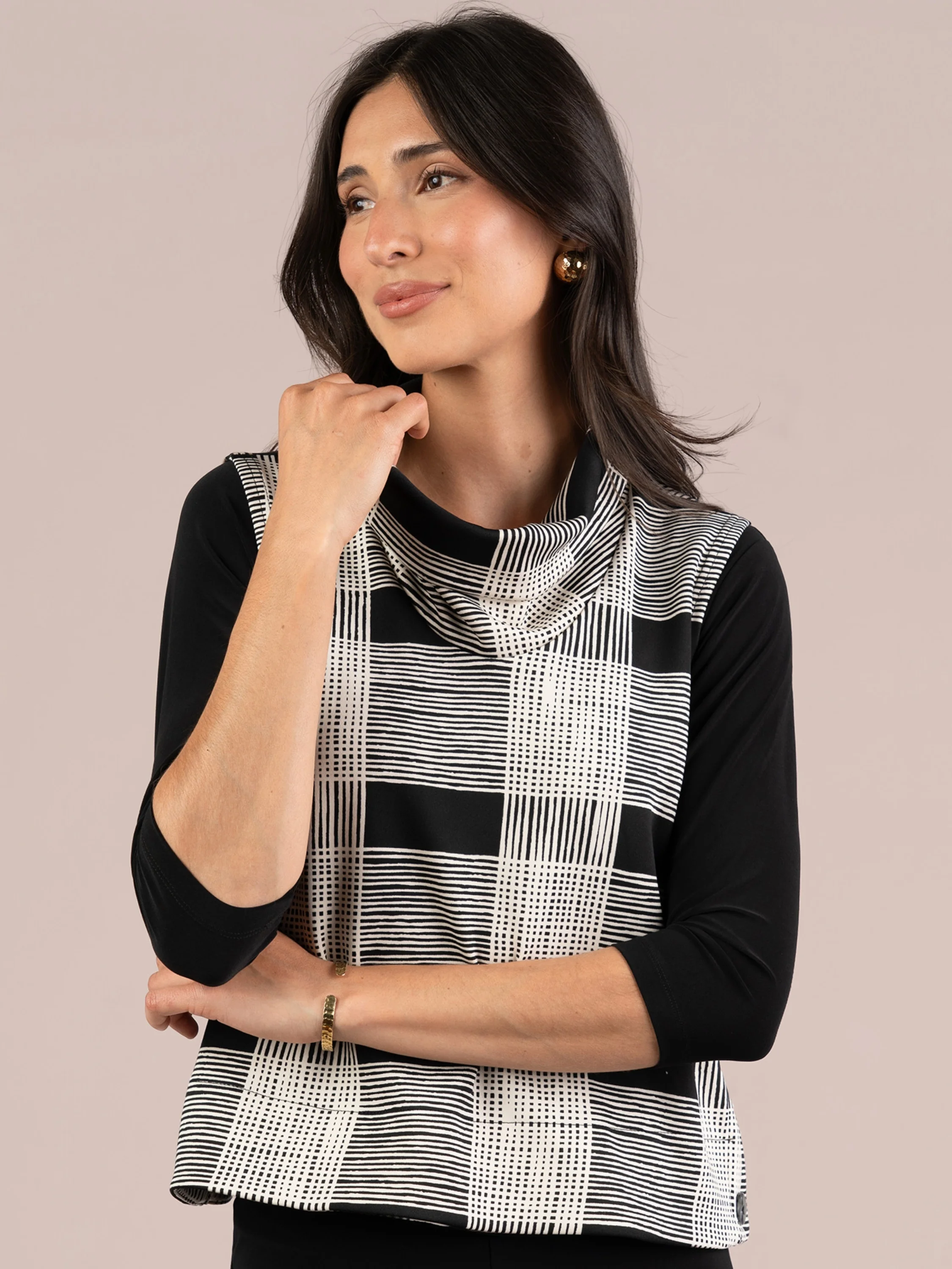 Top It Up Smock in Ecru Plaid