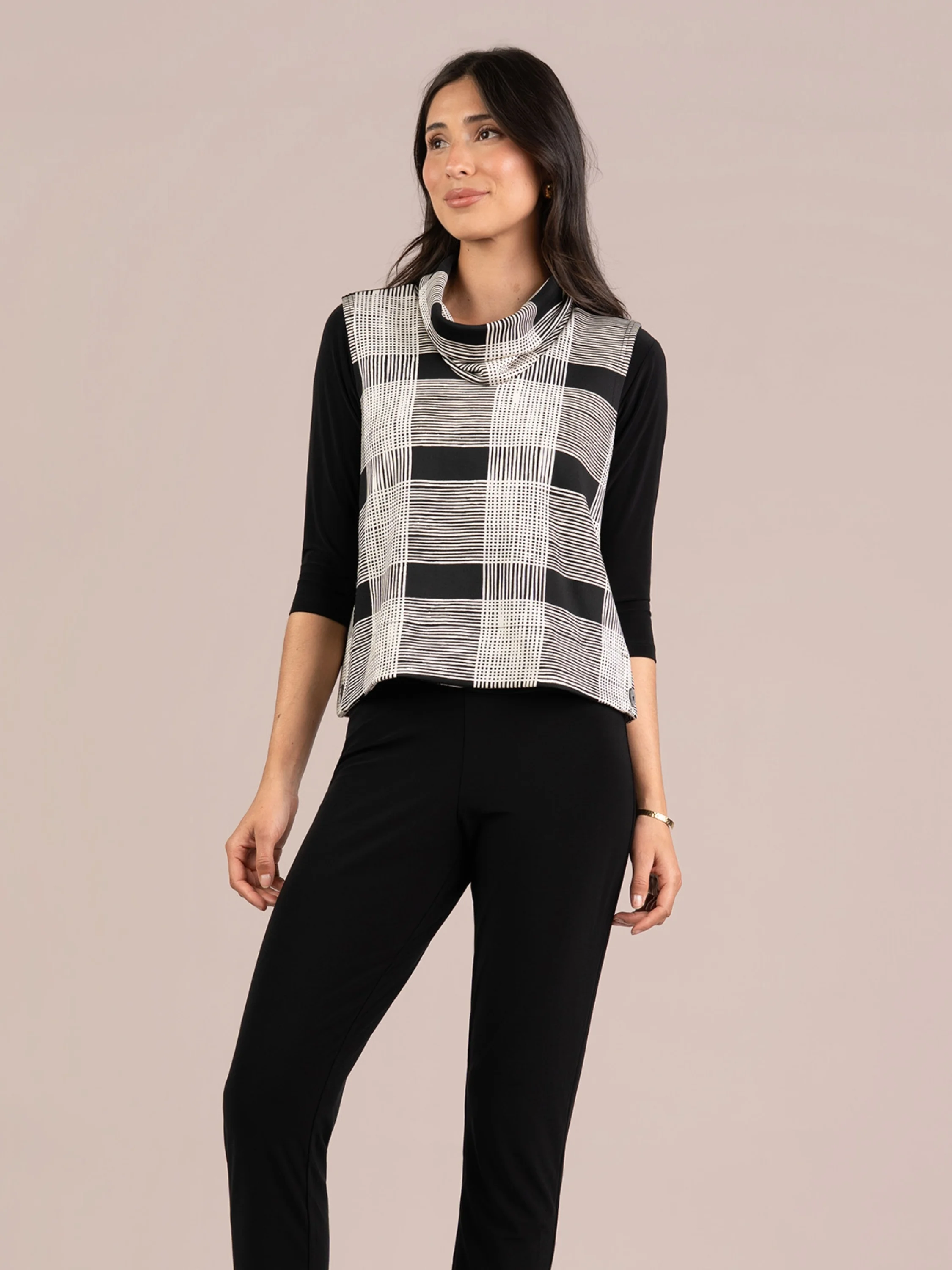 Top It Up Smock in Ecru Plaid