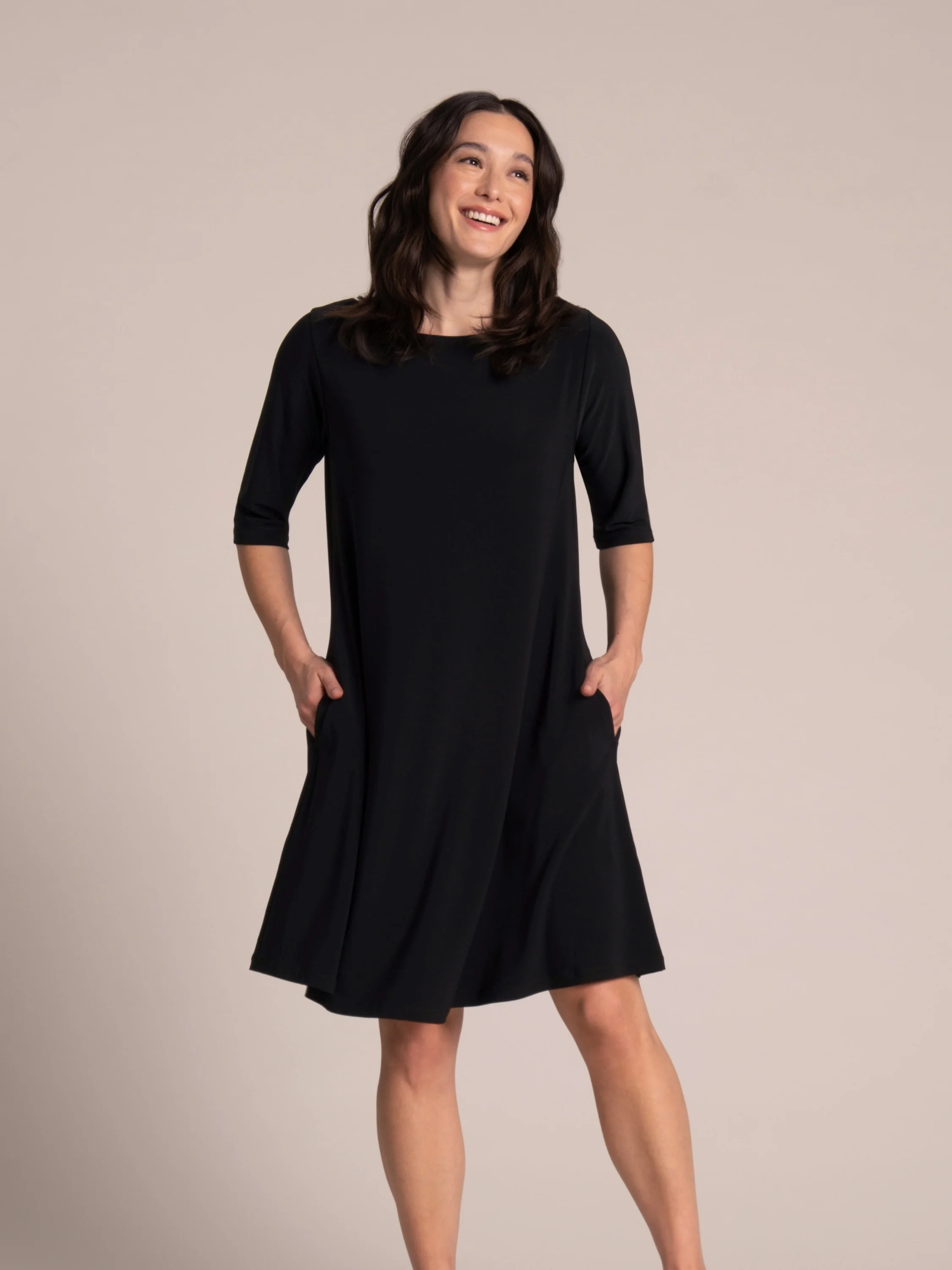 Trapeze Dress 3/4 Sleeve in Black
