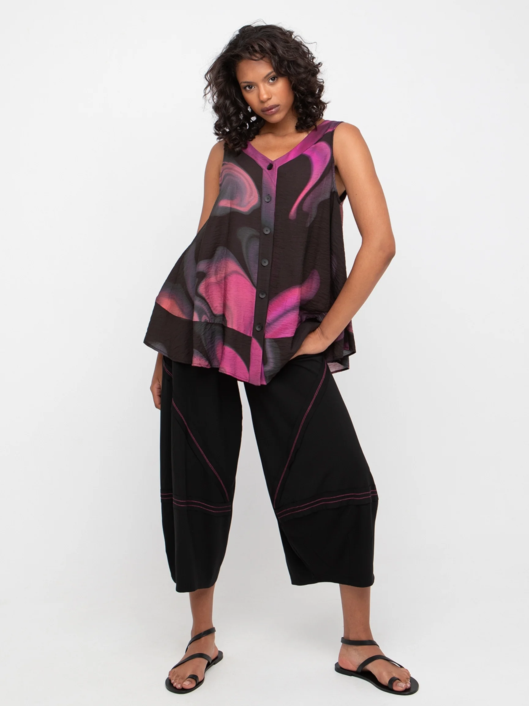 V-Neck Art Print Top in Rose