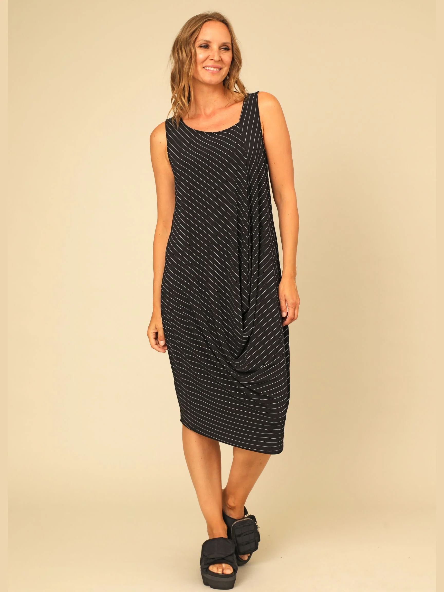 Violet Dress in Black Stripe