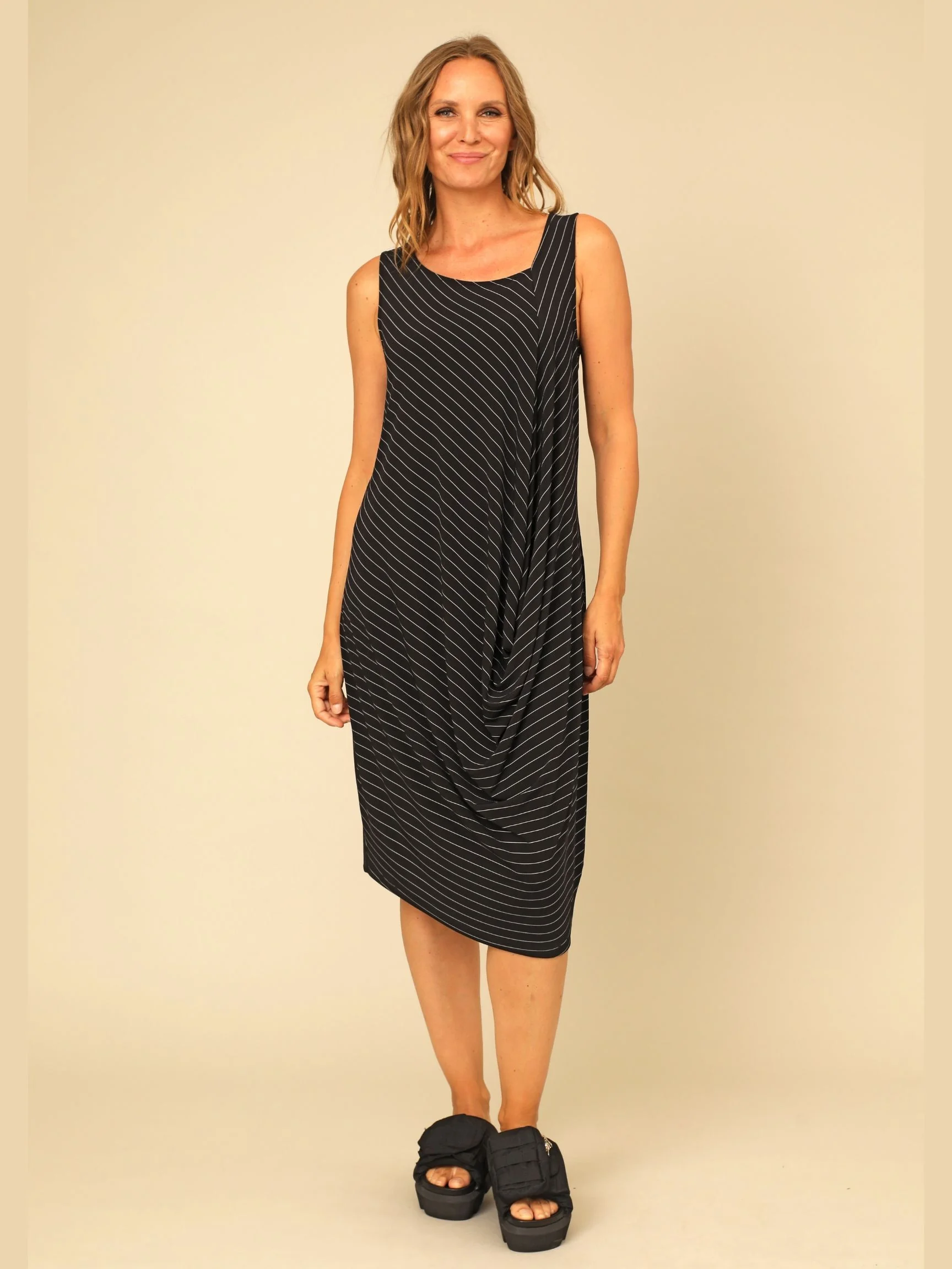 Violet Dress in Black Stripe