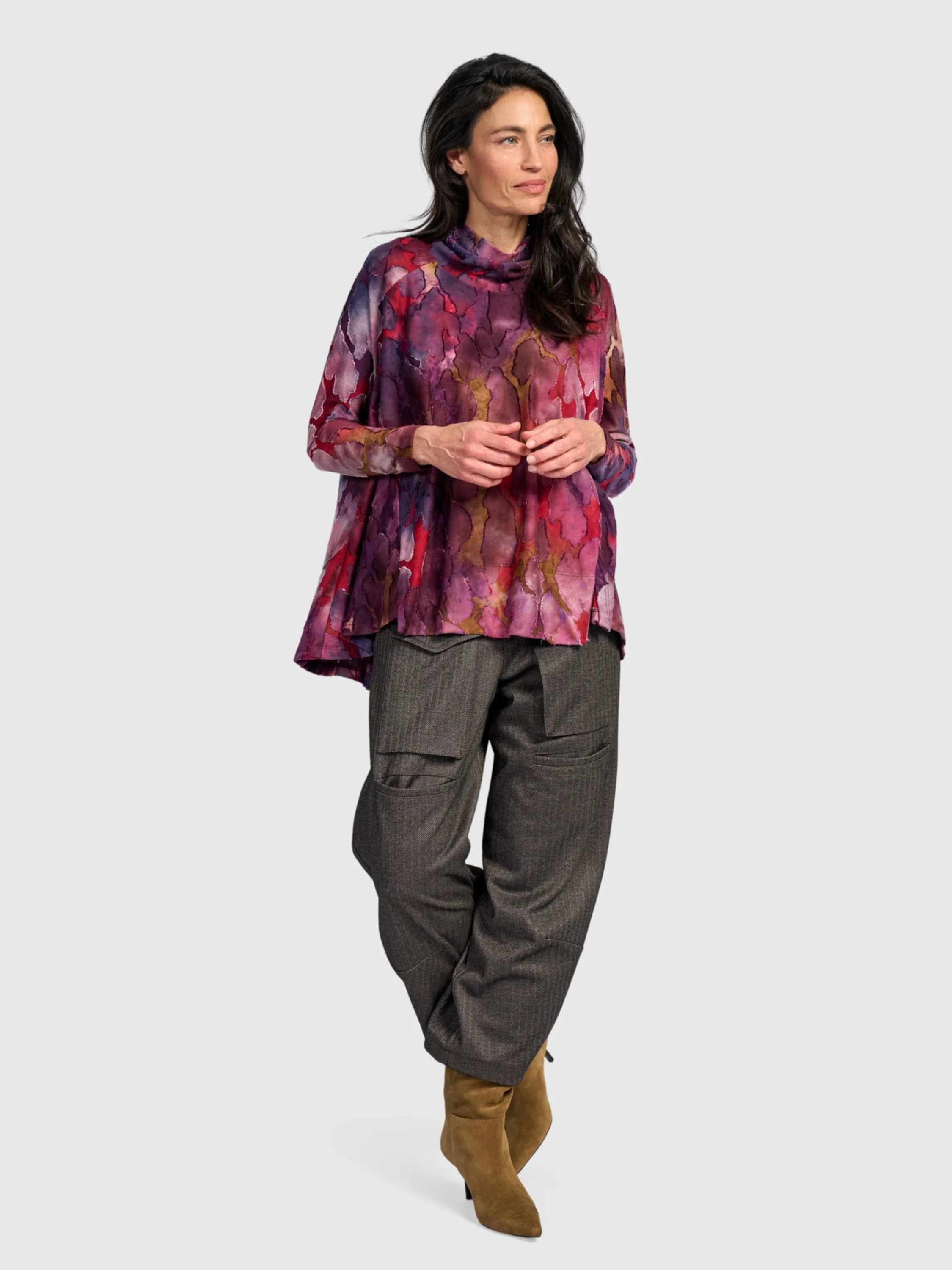 Watercolor Cowl Neck Tunic in Wine