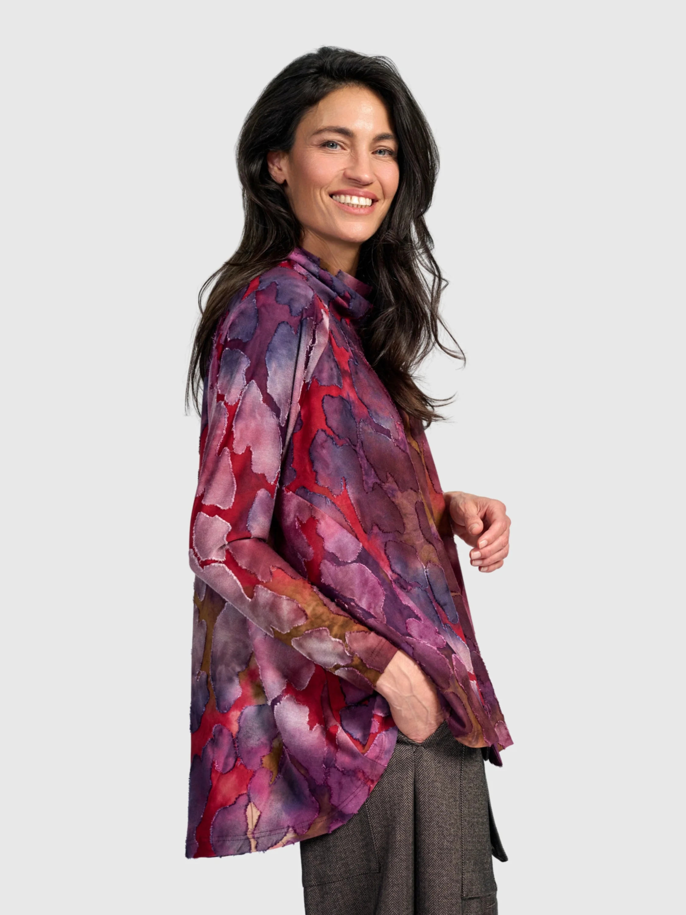 Watercolor Cowl Neck Tunic in Wine