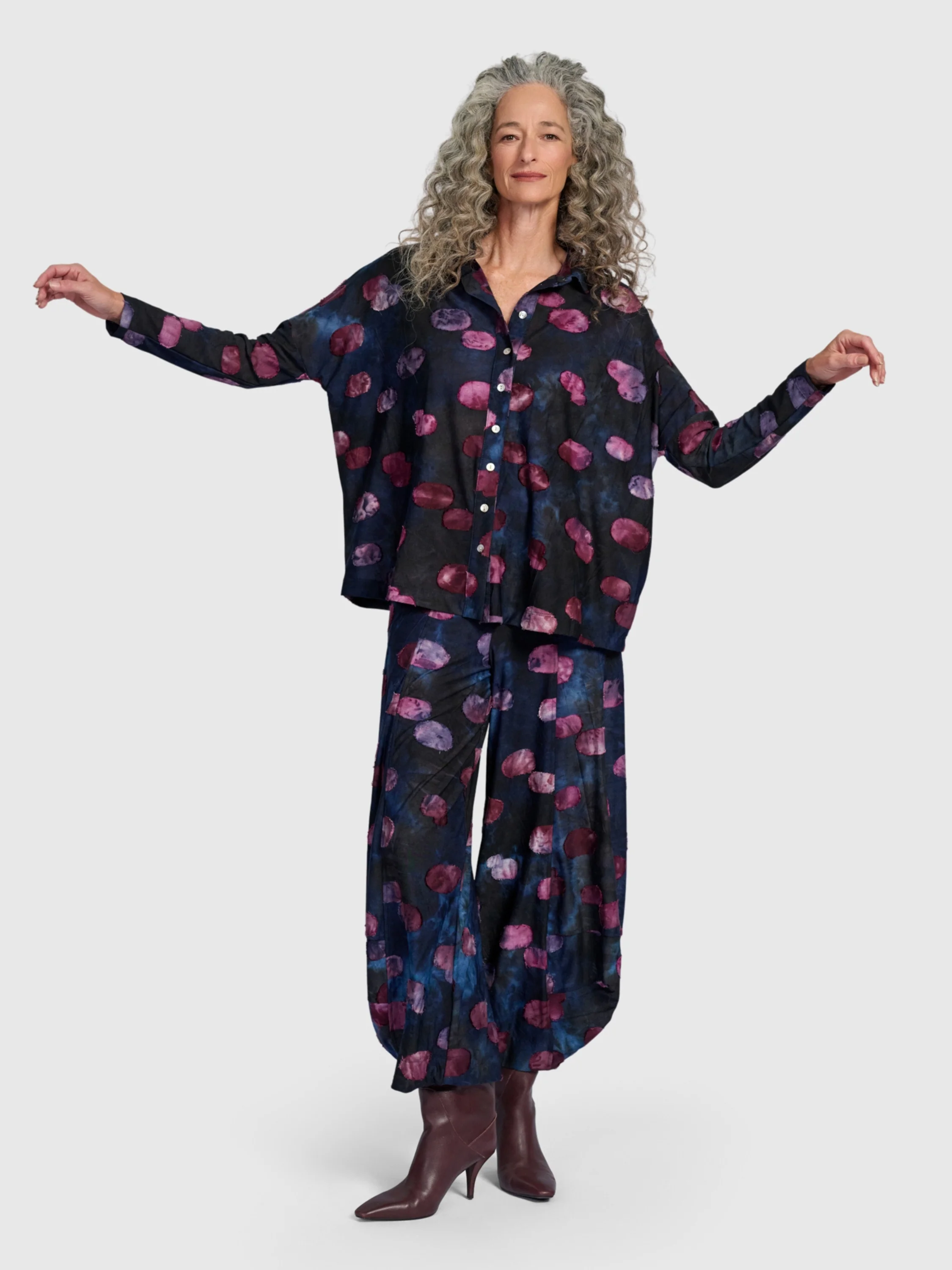 Watercolor Dot Balloon Pants in Midnight