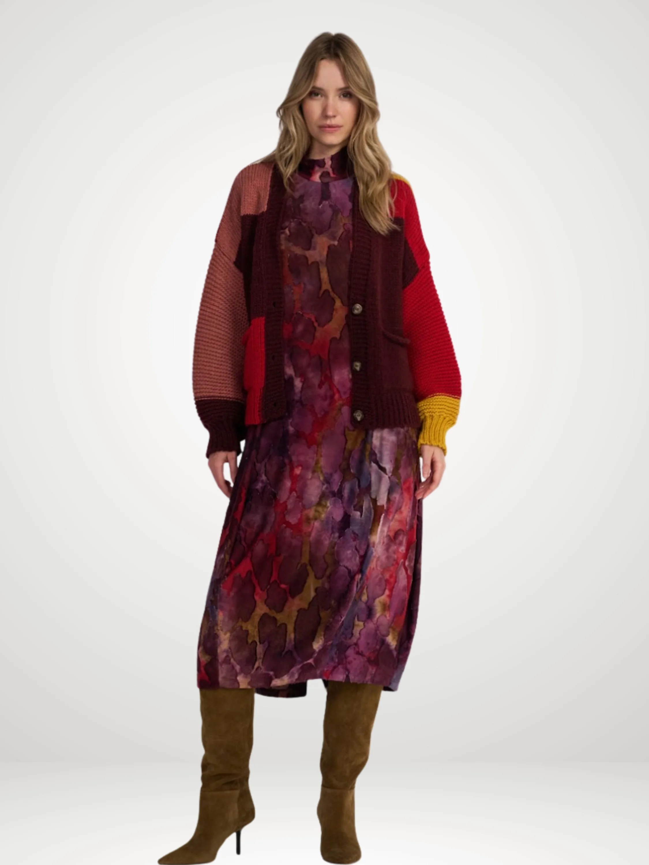 Watercolor Turtleneck Dress in Wine