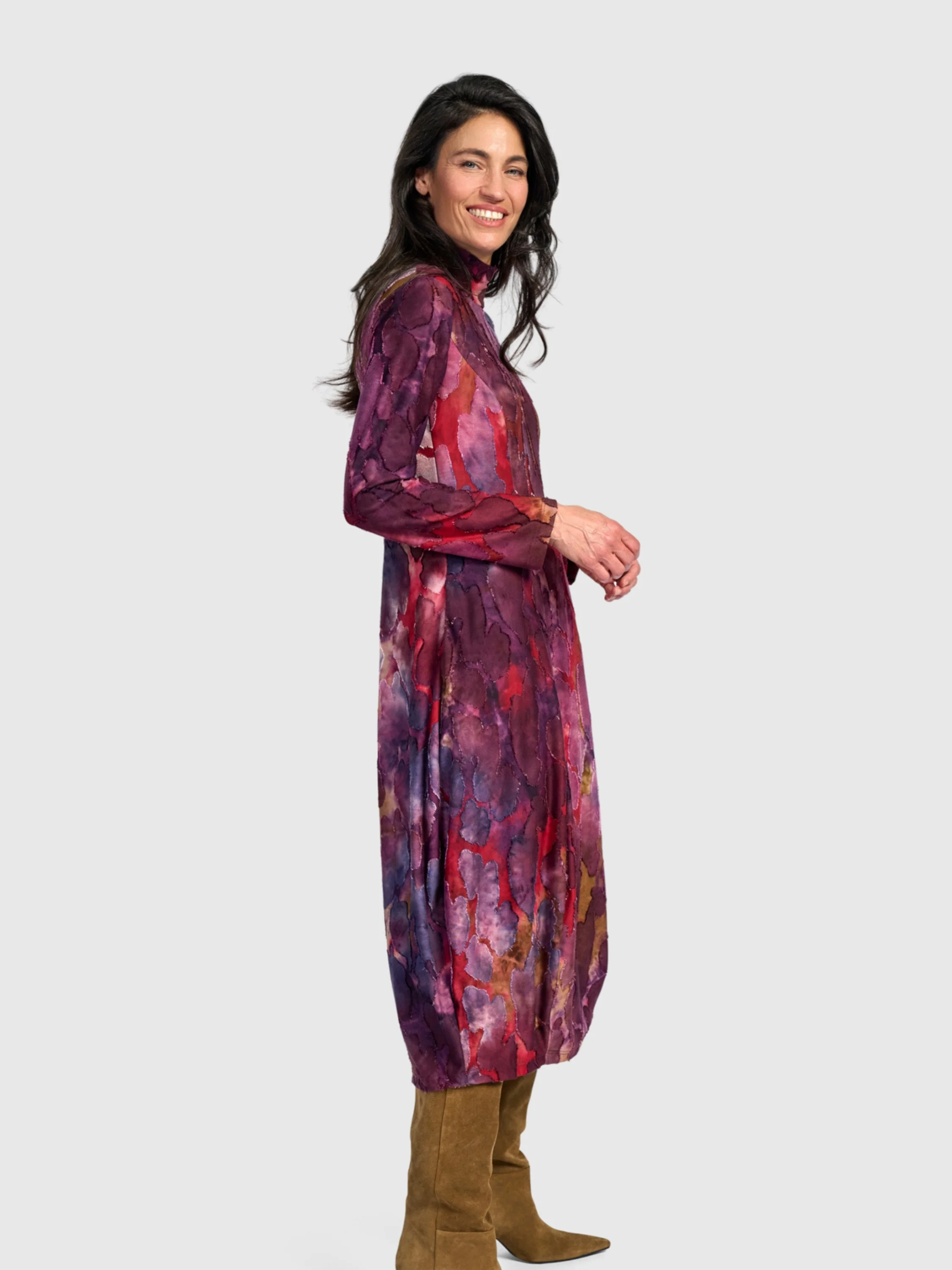 Watercolor Turtleneck Dress in Wine