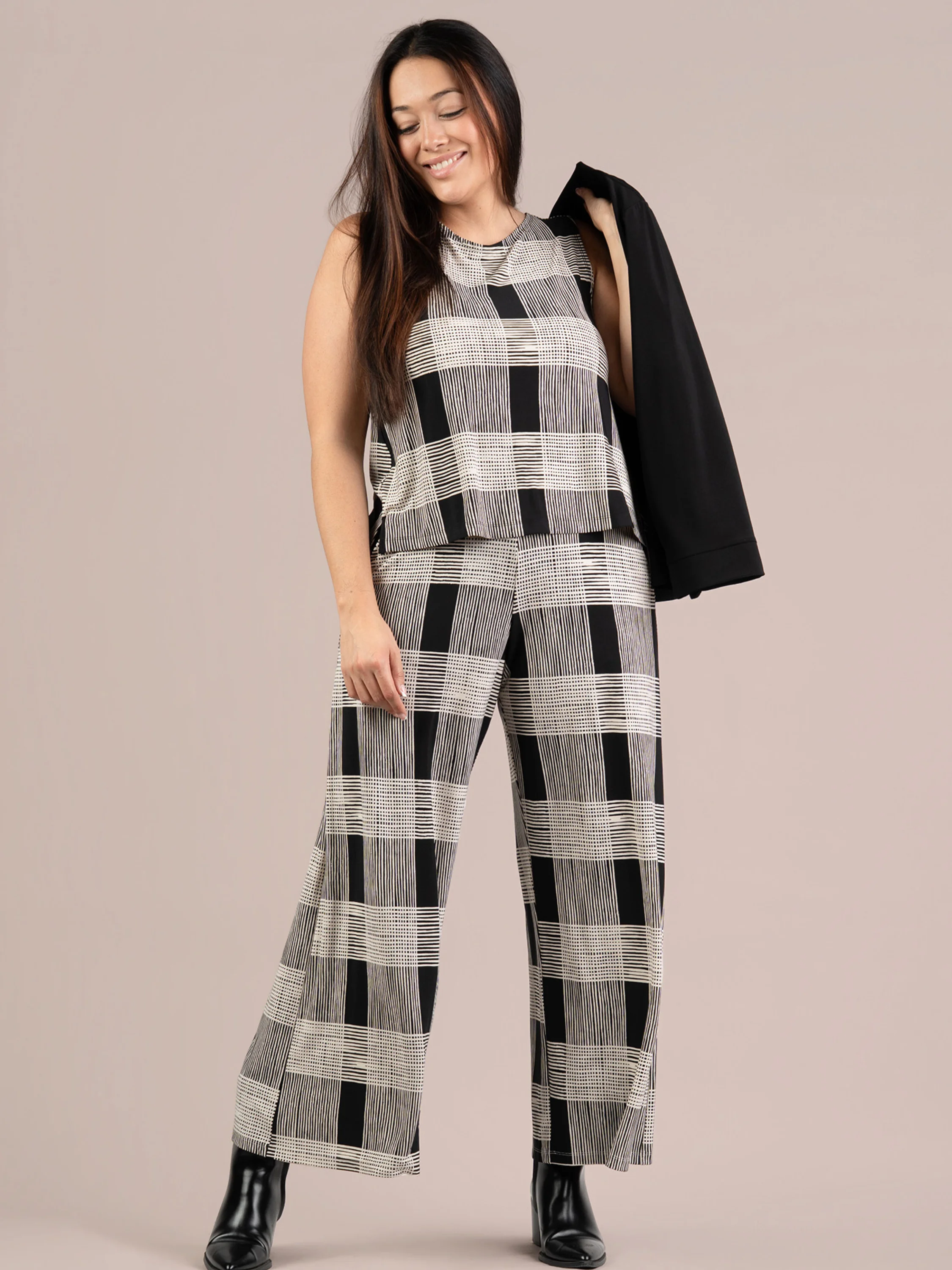 Wide Leg Trouser in Cashew Plaid