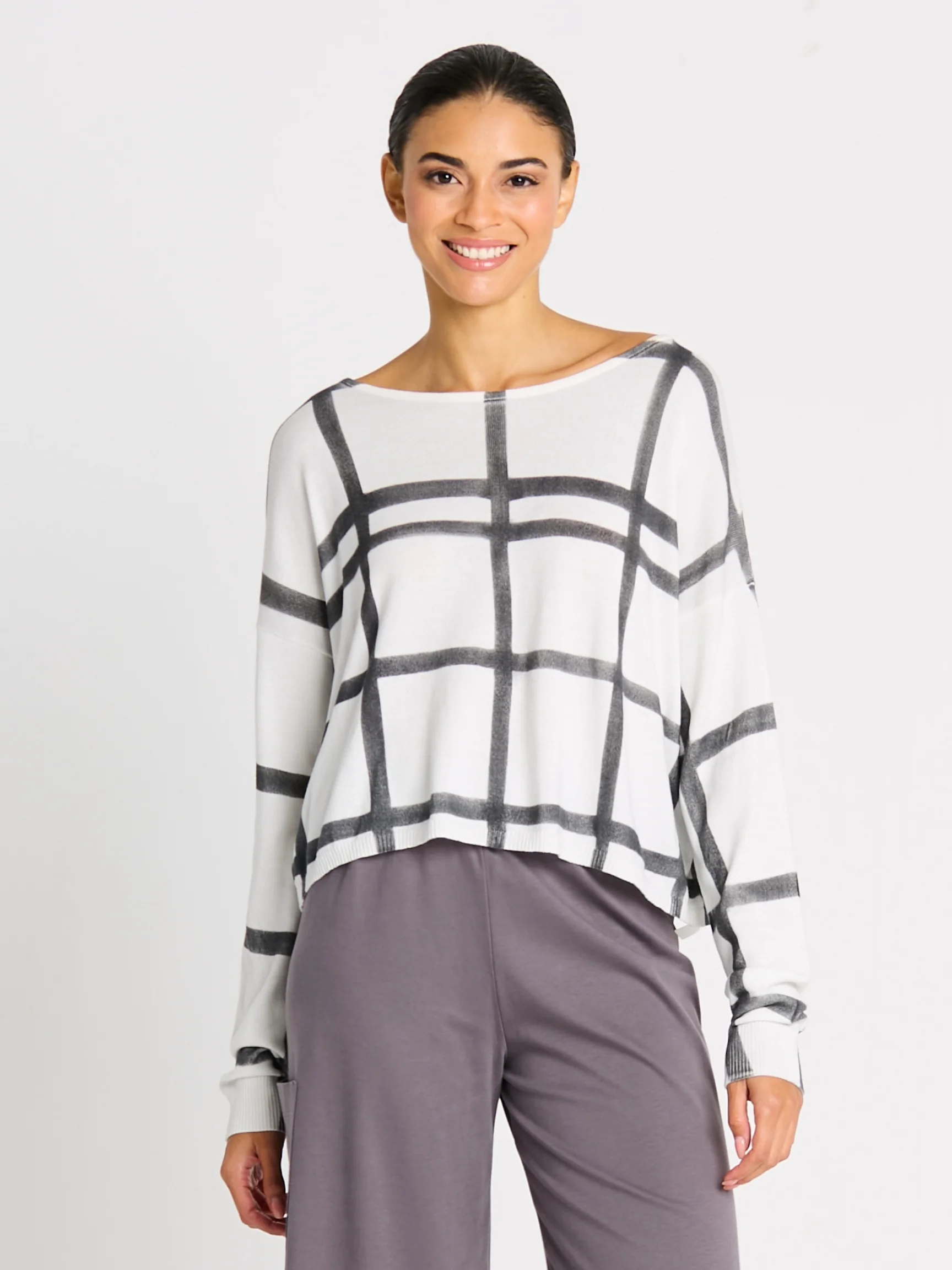 Windowpane Sweater in Crudo/Black