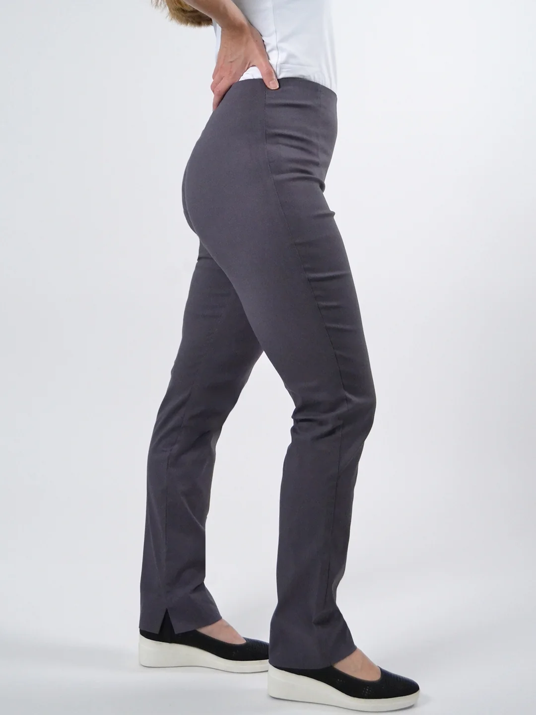 Zani Long Pant with Slit in Dark Grey