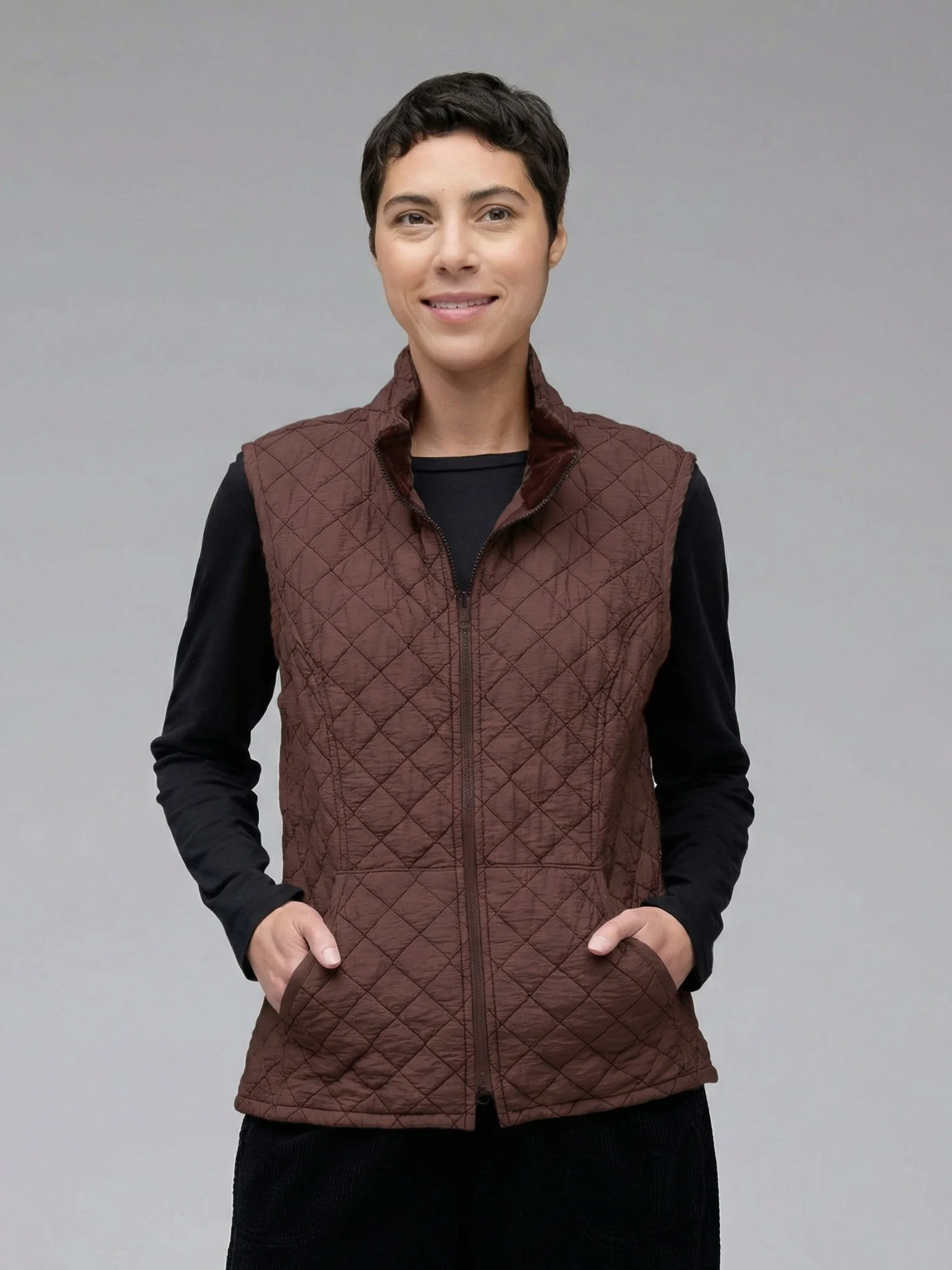 Zip Front Quilted Vest in Coconut