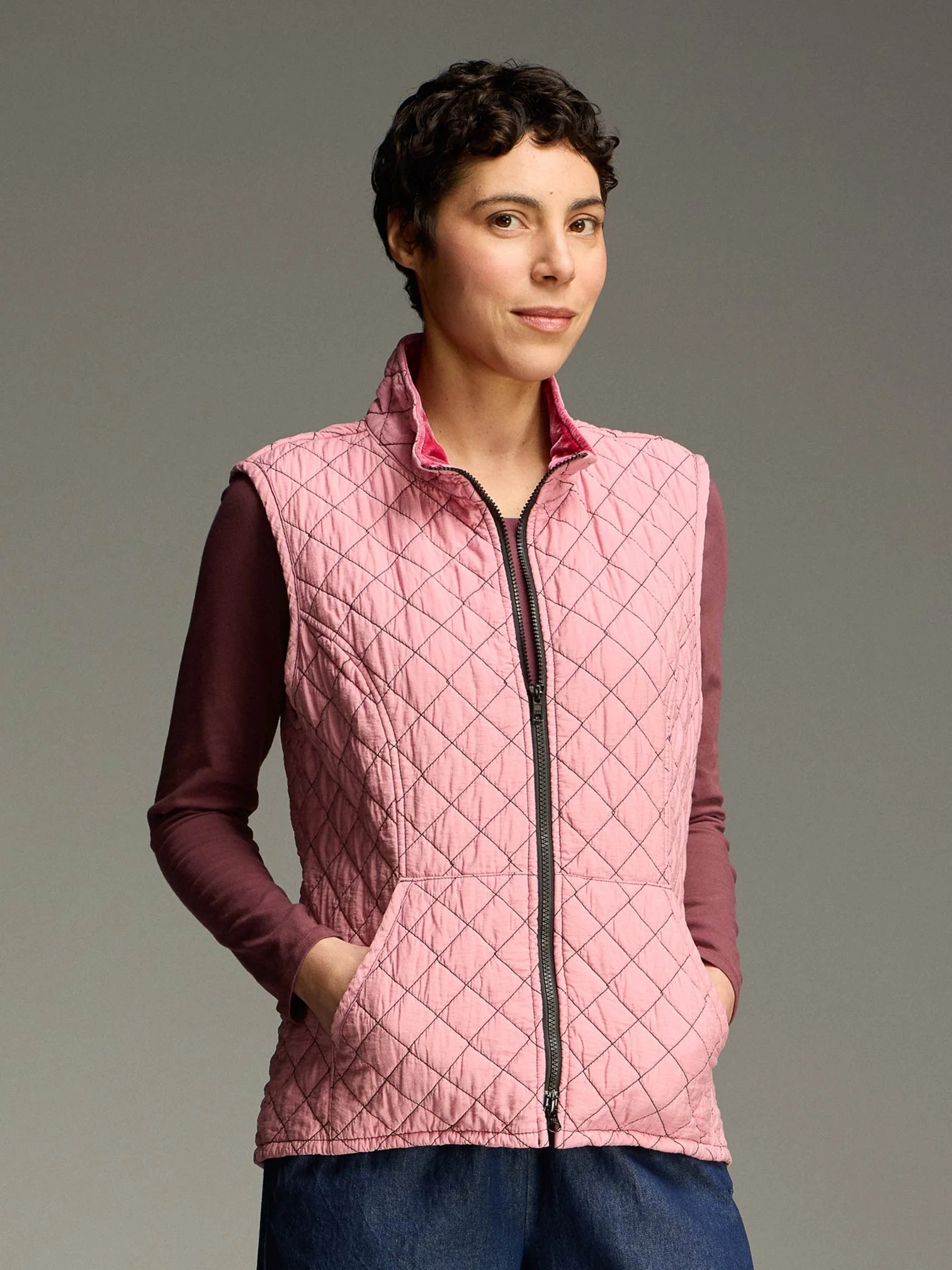 Zip Front Quilted Vest in Gumball